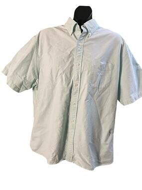 Lands End Mens Short Sleeve Shirt XL Green Front Pocket Original Oxford 100%
